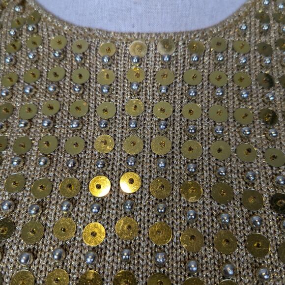 1980s Vintage Adrienne Vittadini Wool Blend Sequin Sweater Gold Size Small - Picture 11 of 14